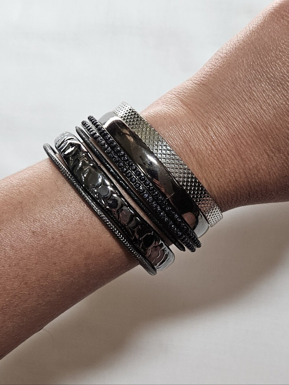 Express Silver and Gunmetal Multi-Bangle Bracelet Set